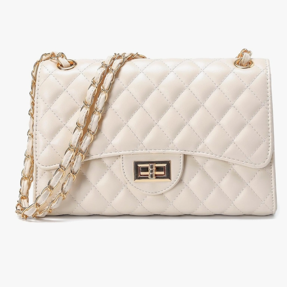 Chic Cream Quilted Shoulder Bag
